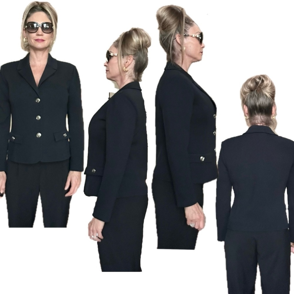 St. John Collection black knit blazer long sleeve front button closure Sz 10